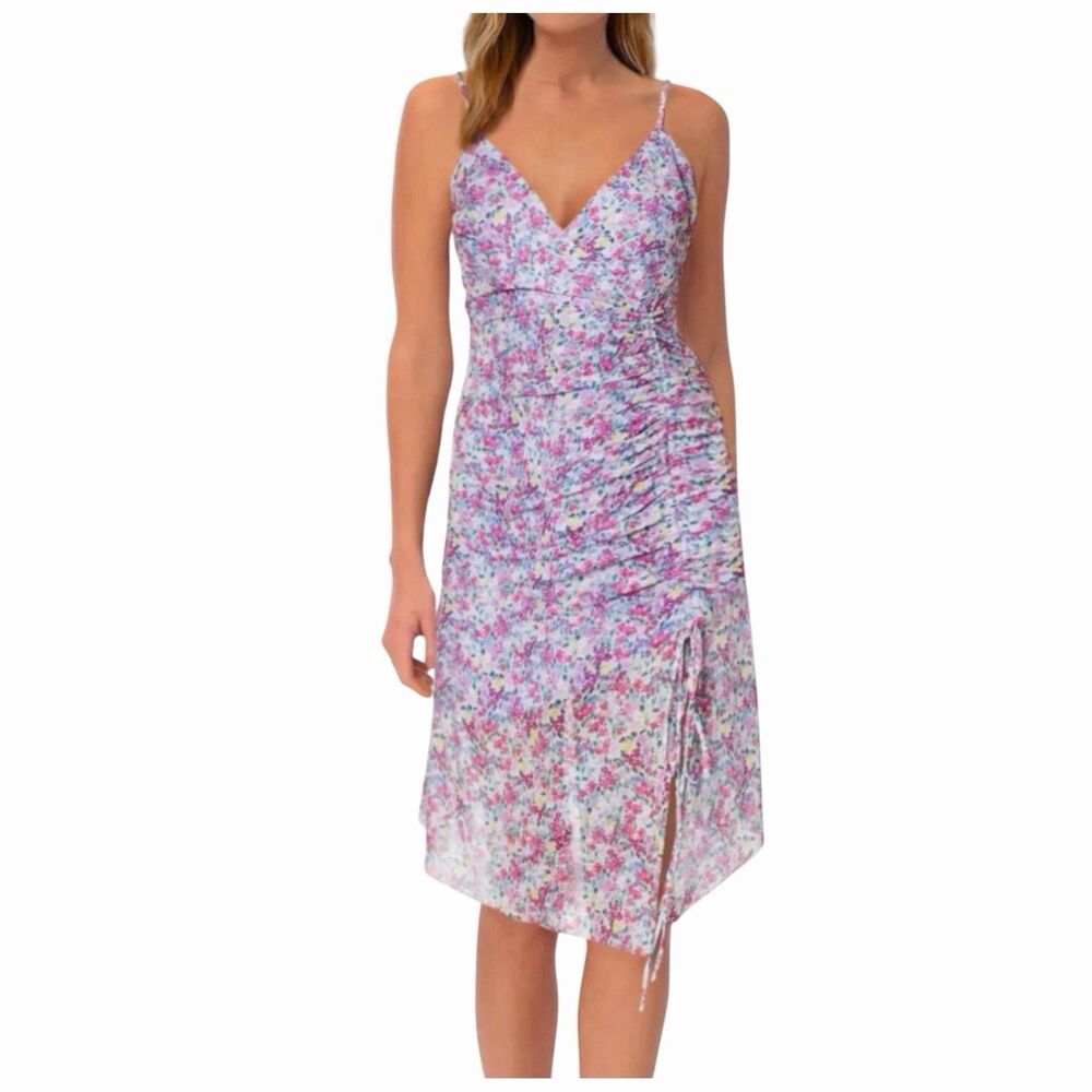 BCBGeneration Women's Floral Dress Size 6 Multicolor Spaghetti Strap Ruched Slit